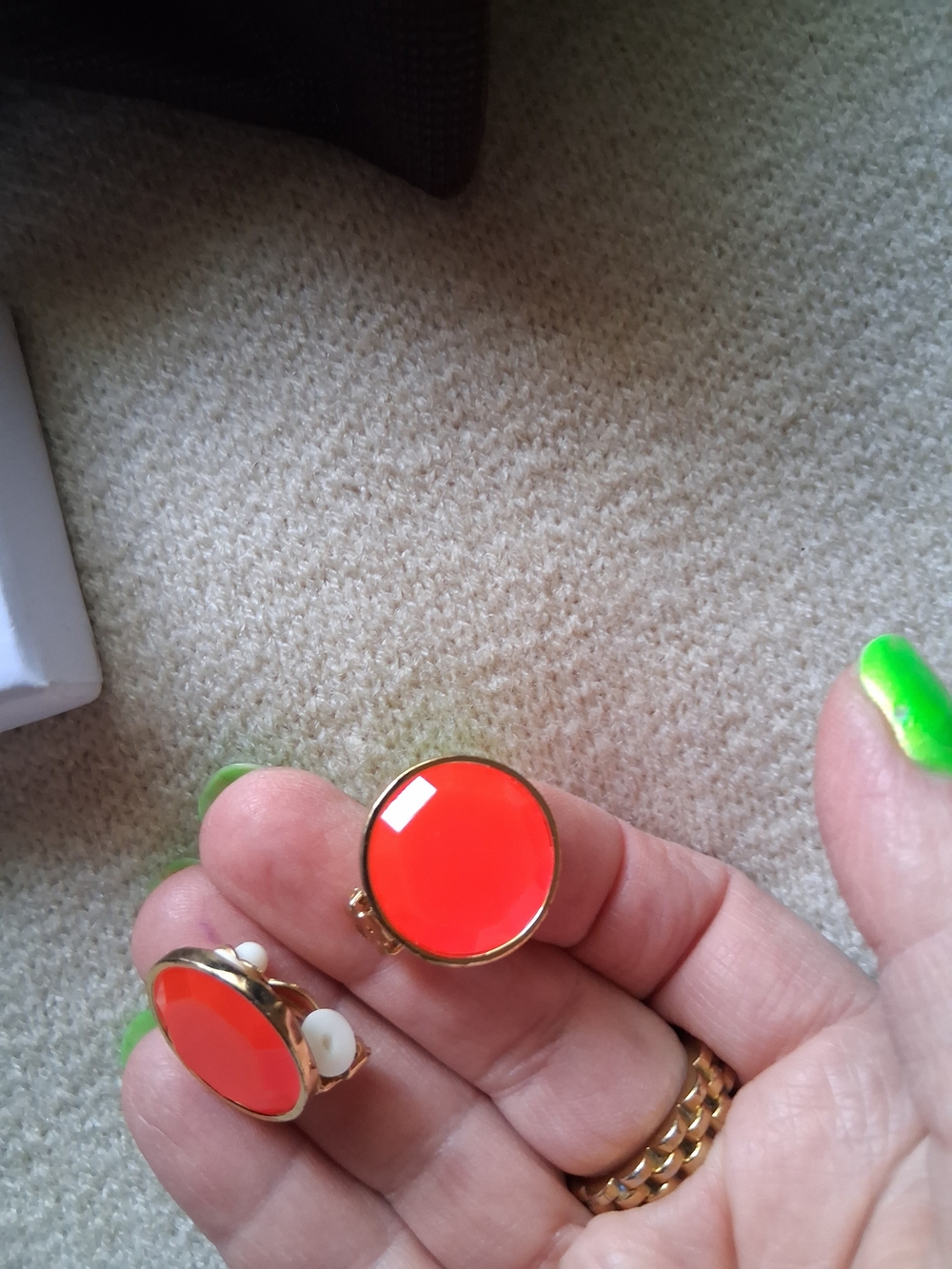 Kate Spade Gold-Tone Neon Orange Round Clip-On Earrings - Women Jewelry